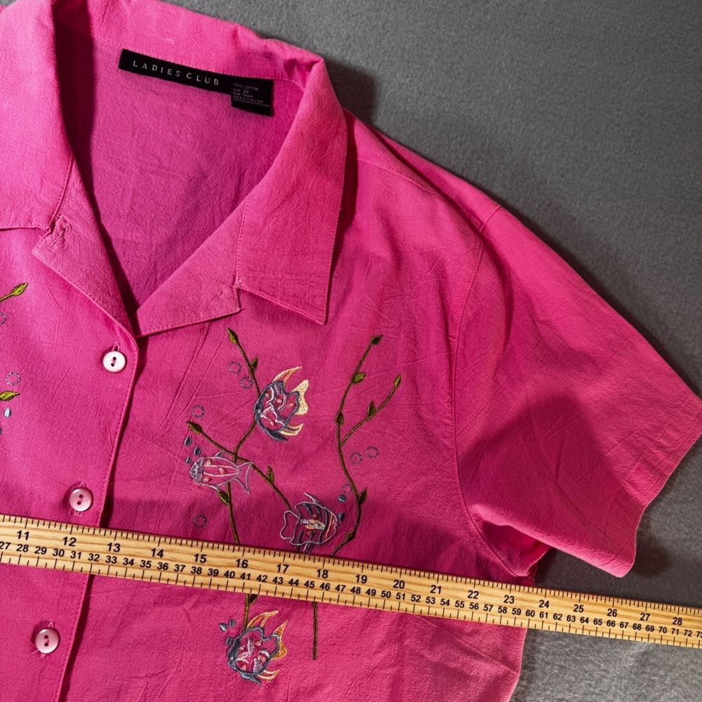 WTG Ladies Club Pink Cotton Loungewear Set 2X Embroidered Tropical Fish Hot Pink - Picture 5 of 8
